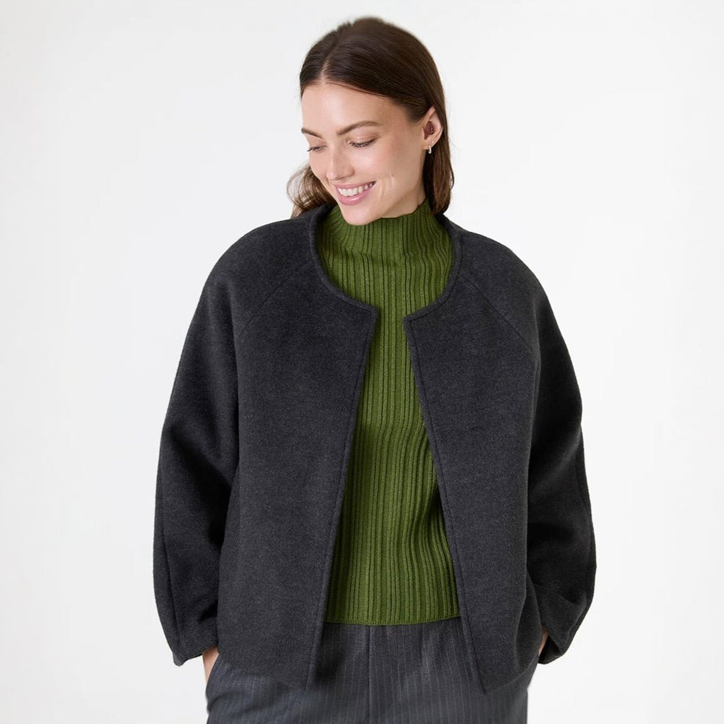 Wool Blend Boxy Jacket - Charcoal - Simply Rye