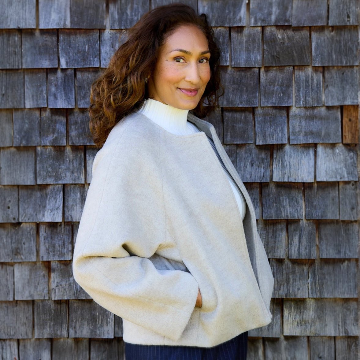 Wool Blend Boxy Jacket - Stone - Simply Rye